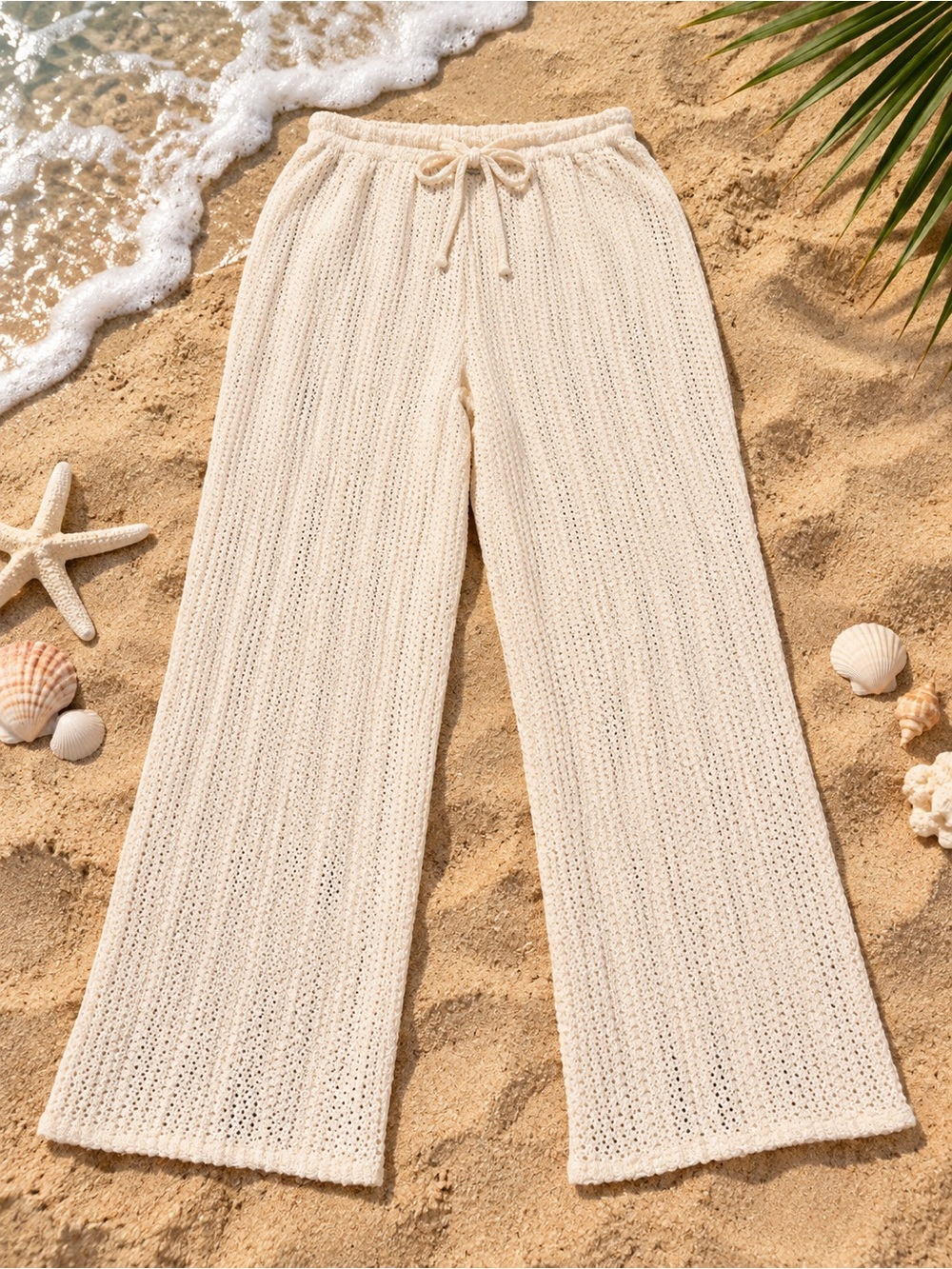 Billabong Largo Beach Crochet Pants Large Cream Salt Crystal Wide Leg NWOT
